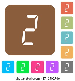 digital number two of seven segment type flat icons on rounded square vivid color backgrounds.