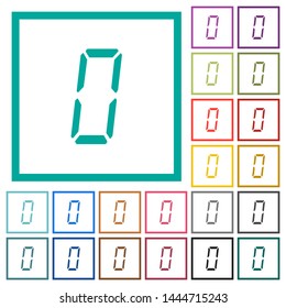 digital number zero of seven segment type flat color icons with quadrant frames on white background