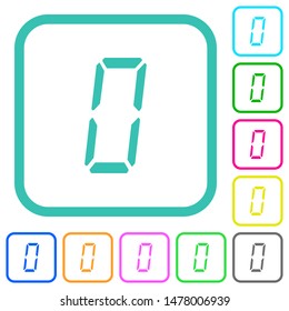 digital number zero of seven segment type vivid colored flat icons in curved borders on white background