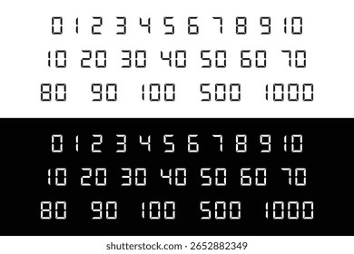 Números digitais de 0 a 1000 em formato de exibição dupla.