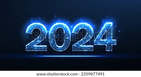 Digital numbers 2024. New year blue background. Low poly style. Web banner template. Calendar season 2024. Abstract wireframe vector illustration. Happy new year 2024 celebration.
