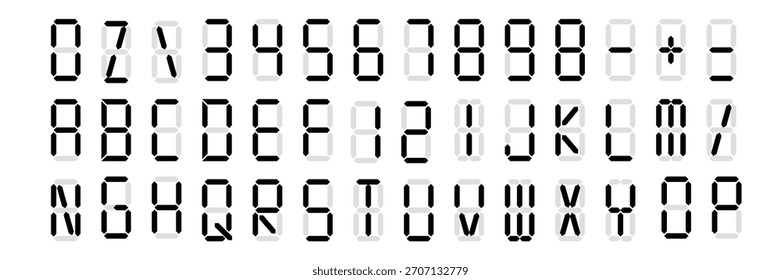 digital numbers alphabet vector set illustration