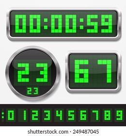 digital numbers and basic clock body shapes set.(dot style gren numbers and silver body version)