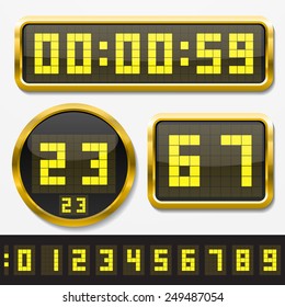 digital numbers and basic clock body shapes set.(dot style yellow numbers and golden body version)