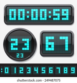 Digital Numbers And Basic Clock Body Shapes Set.(dot Style Cyan Numbers And Shiny Plastic Body Version)