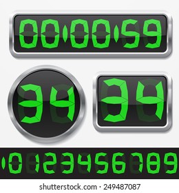 digital numbers and basic clock body shapes set.(fat style gren numbers and silver body version)