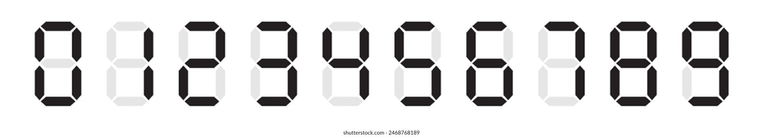 Digital numbers. Digital clock numbers. Digital calculator number set