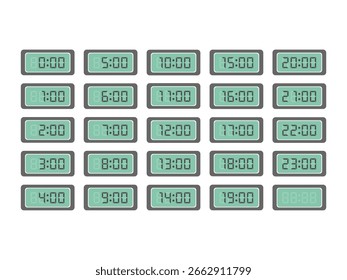 Digital numbers clock illustration set