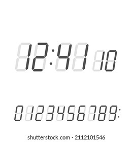 Digital numbers for the electronic scoreboard of the clock on white background.