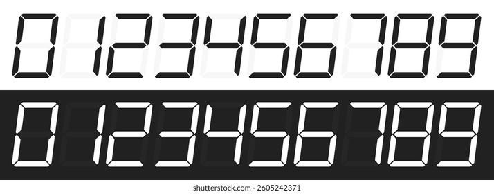 Digital numbers. Electronic watch, timer, countdown. Display numbers