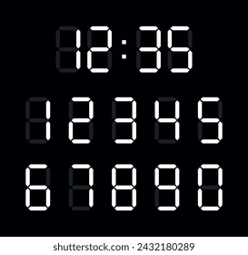 Digital numbers isolated on black background.