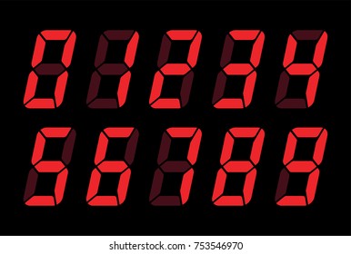 Digital Numbers For Lcd Electronic Screen. Vector Illustration Of Digital Numbers As Electronic Digits