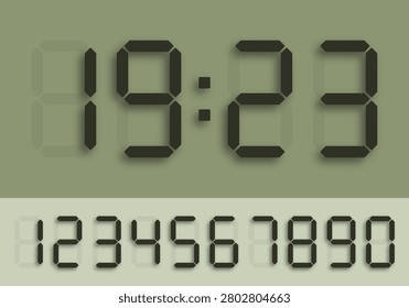 Digital numbers. LCD figures for a electronic devices, clocks, calculators, and scoreboard interfaces. Vector illustration.