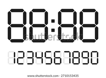 Digital numbers. LCD figures for a electronic devices, clocks, calculators, and scoreboard interfaces. Vector illustration.
