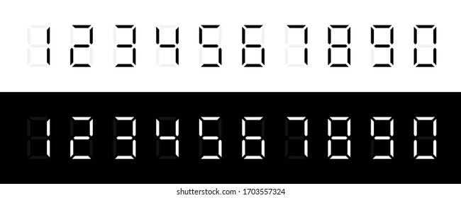 Digital Numbers in a row. Numbers form 1 to 10. Digital Numbers on white and black background. Vector illustration.