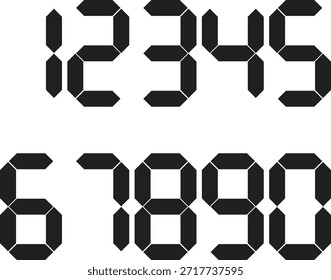 Digitale Zahlen 0-9 im klassischen Sieben-Segment-Display auf weißem Hintergrund