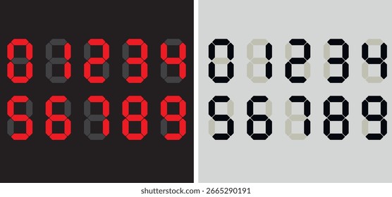 Digital numbers set. Techno style. black and red