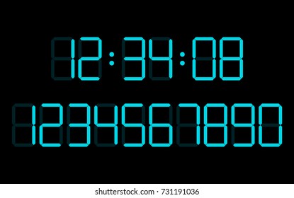 Digital Numbers  Set  Vector Clock Font Neon Alamr