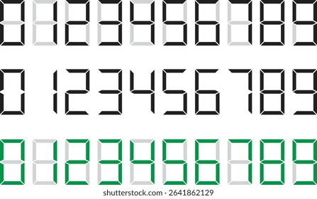 Digital numbers in vector illustration, ideal for clocks, scoreboards, calculator and electronic displays. 