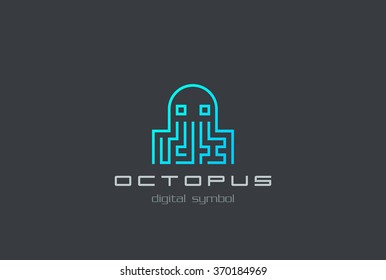 Digital Octopus Logo shape abstract design vector template.
Virus, Ddos attack, Soft, apps Logotype concept icon.