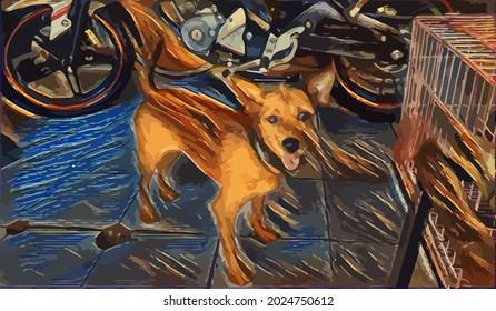 Digital Oil Painting illustration with Dog, cute. Pet .very cool
