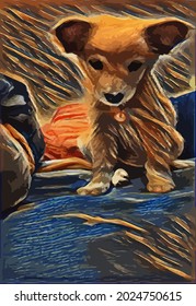 Digital Oil Painting illustration with Dog, cute. Pet .very cool