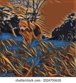 Digital Oil Painting illustration with Dog, cute. Pet .very cool