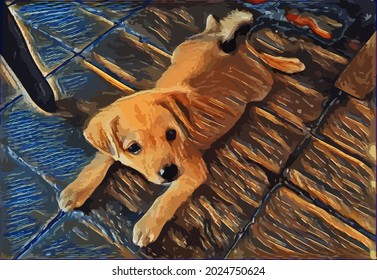 Digital Oil Painting illustration with Dog, cute. Pet .very cool