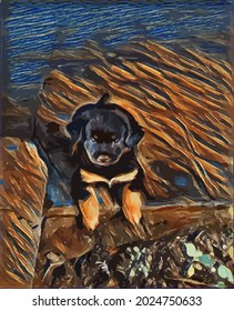 Digital Oil Painting illustration with Dog, cute. Pet .very cool