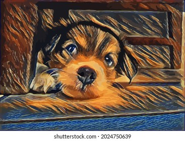 Digital Oil Painting illustration with Dog, cute. Pet .very cool