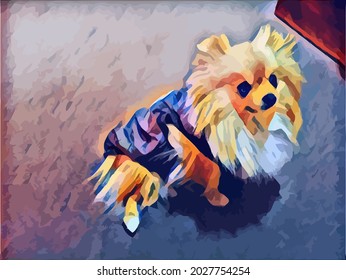 Digital Oil Painting illustration with Dog, beautiful Pet.Cute Pet, very cool