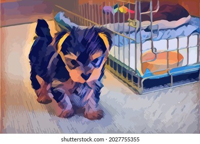 Digital Oil Painting illustration with Dog, beautiful Pet.Cute Pet, very cool