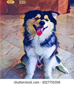 Digital Oil Painting illustration with Dog, beautiful Pet.Cute Pet, very cool