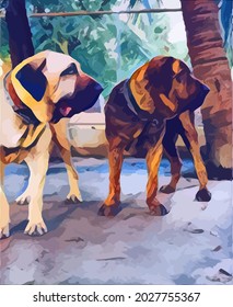 Digital Oil Painting illustration with Dog, beautiful Pet.Cute Pet, very cool