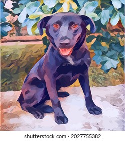 Digital Oil Painting illustration with Dog, beautiful Pet.Cute Pet, very cool