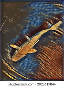 Digital Oil Painting illustration with Fish , very cool