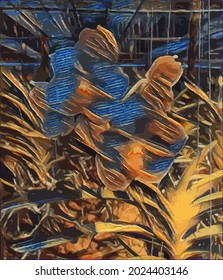 Digital Oil Painting illustration with Flowers, Decoration for the interior. Modern abstract art on canvas.