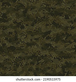 Patrón transparente de olivo digital y camuflaje caqui. Manchas y rayas para la textura militar del bosque otoñal. El ejército abstracto o el adorno de enmascaramiento de caza. Ilustración de diseño de vectores.