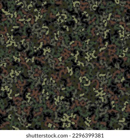 Digital olive and khaki camouflage seamless pattern. Ornate spots and stripes for autumn forest military texture. Abstract army or hunting masking ornament. Vector design illustration.