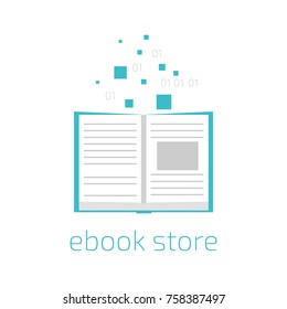 Digital online book store, library, e-reading concept.  Vector illustration in flat style.