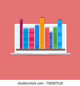 Digital online book store, library, e-reading concept.  Vector illustration in flat style.