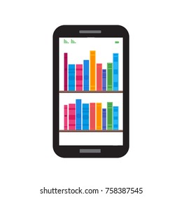 Digital online book store, library, e-reading concept.  Vector illustration in flat style.