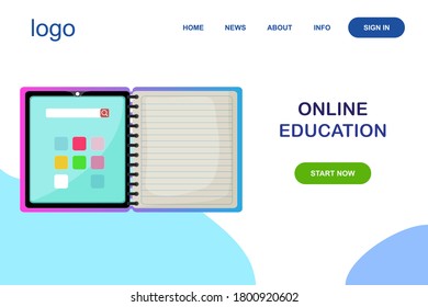 Digital Online Education Application learning world wide on phone, mobile website background. social distance concept. decor by book lecture pencil eraser mobile. 3D vector Illustration - copy space