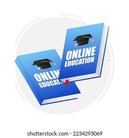Digital Online Education book. Distant education, e-books. Online reading or courses.