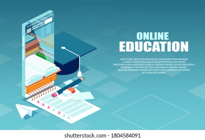 Digital Online Education Via Mobile Appplication Concept. 