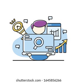 Digital online marketer icon with line filled style. Modern infographic vector logo pictogram collection concept.