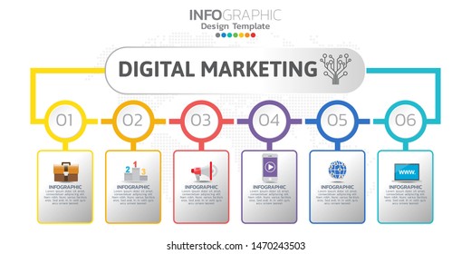 Digital online marketing banner with icons for business contents.