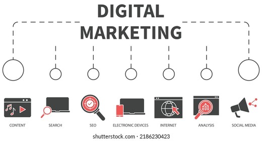 digital online marketing Vector Illustration concept. digital online marketing icons and keywords . xxxxx symbol vector elements for infographic web