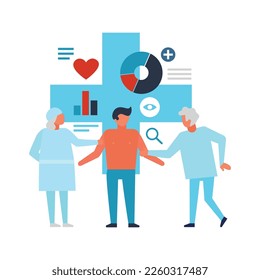 Composición de la medicina digital en línea de iconos conceptuales pictogramas con gadgets e ilustraciones vectoriales de personas