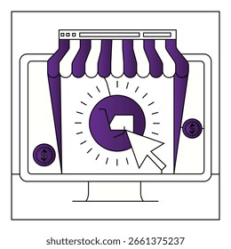 Icono digital de tienda en línea y Vector de compras